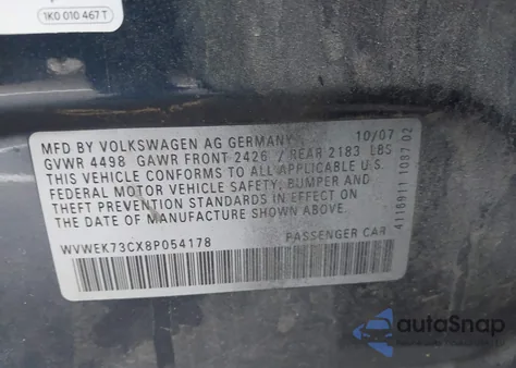 2008 Volkswagen Passat Lux from USA, damaged, VIN WVWEK73CX8P054178
